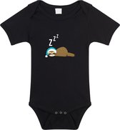 Slapende luiaard baby rompertje zwart jongens en meisjes - Kraamcadeau - Babykleding 56 (1-2 maanden)