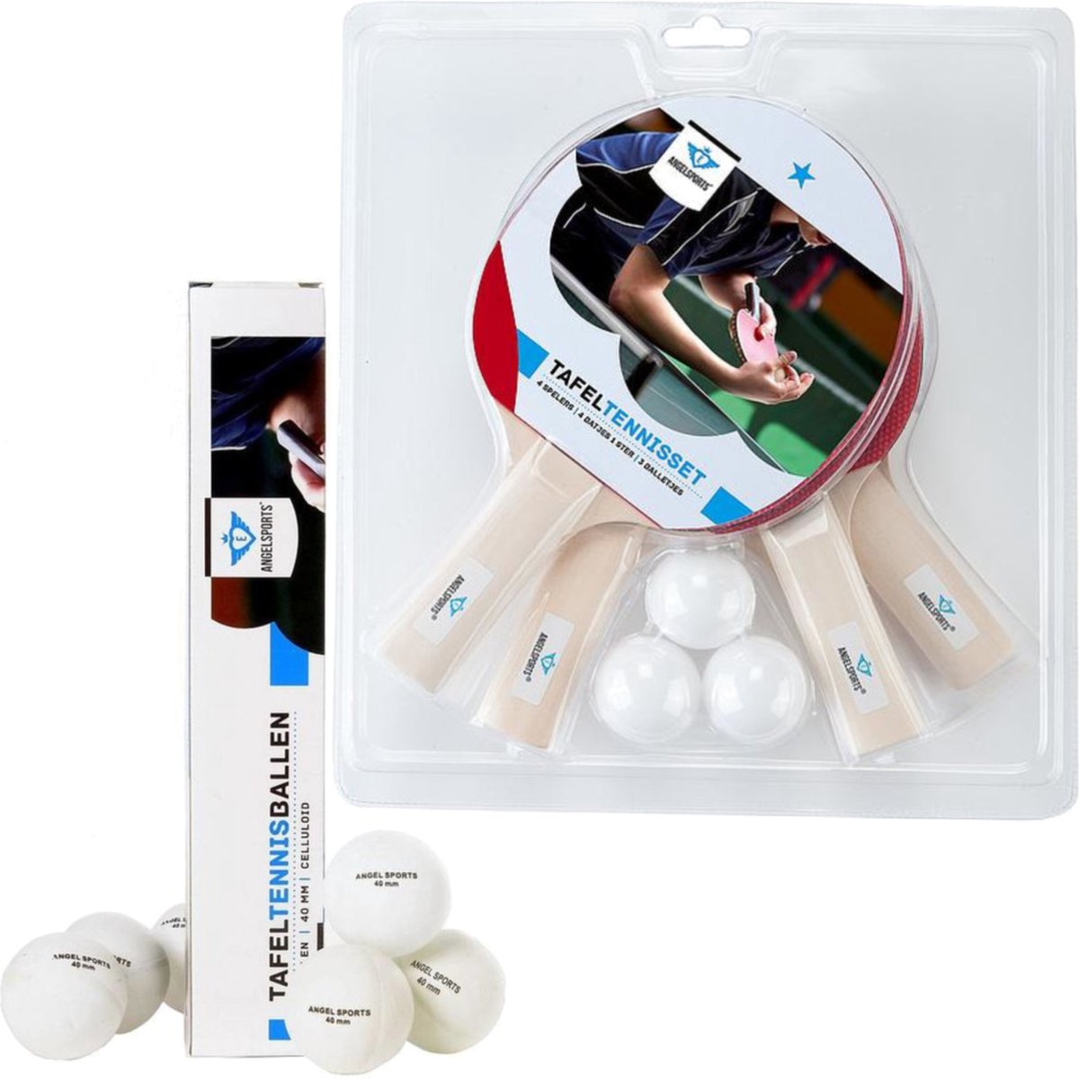 Batjen Tafeltennis of ping pong spelen setje van 4 batjes en 9x ...