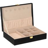 Sieradenbox/juwelendoos zwart fluweel 28 x 19 x 7 cm - Sieraden opslag doosje