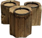 Deurstopper - hout - 1 stuks - metalen ring - grof hout - H20cm