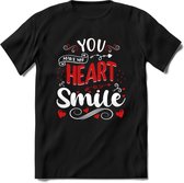 You Make My Heart Smile - Valentijn T-Shirt | Grappig Valentijnsdag Cadeautje voor Hem en Haar | Dames - Heren - Unisex | Kleding Cadeau | - Zwart - L