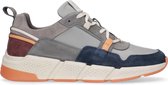 Sacha - Heren - Grijze leren sneakers met oranje details - Maat 43