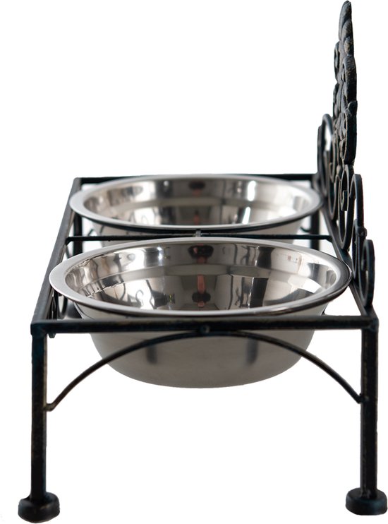 Clayre & Eef Bols d'alimentation pour chien 39x19x25 cm Noir Fer Rectangle Bols d'alimentation pour chat