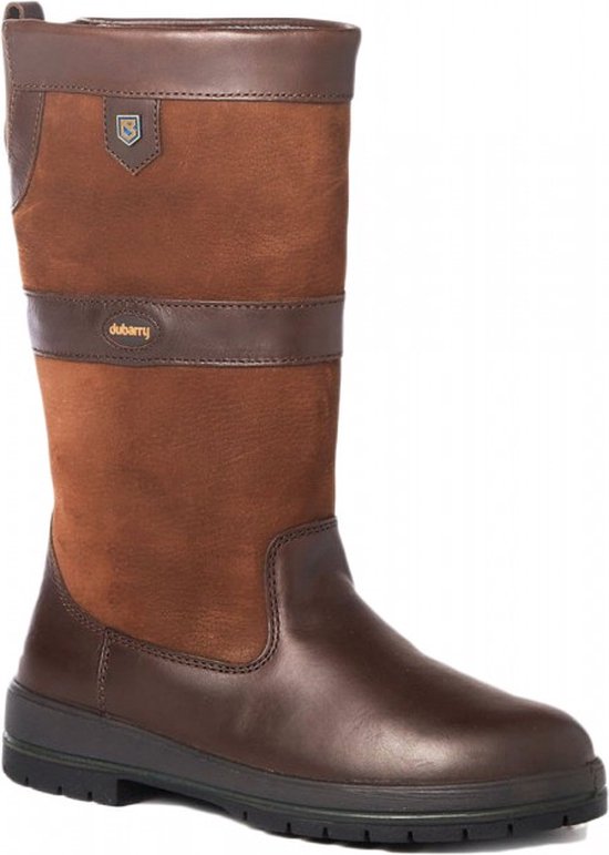 Bruine Dubarry laars van leer en suède met gespen en logo.