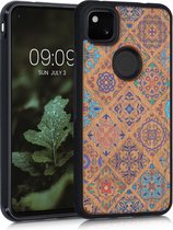 kwmobile telefoonhoesje compatibel met Google Pixel 4a - Hoesje met bumper in meerkleurig / bruin - kersenhout - Oriëntaalse Tegels design