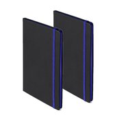 Set van 2x stuks schriften/notitieboekje blauw met elastiek A5 formaat - 80x gekleurde blanco paginas - opschrijfboekjes