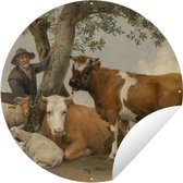 Tuincirkel De stier - Schilderij van Paulus Potter - 60x60 cm - Ronde Tuinposter - Buiten