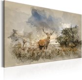 Schilderij - Deer in Field.
