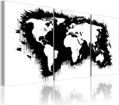 Schilderij - De Wereld kaart in zwart-wit.
