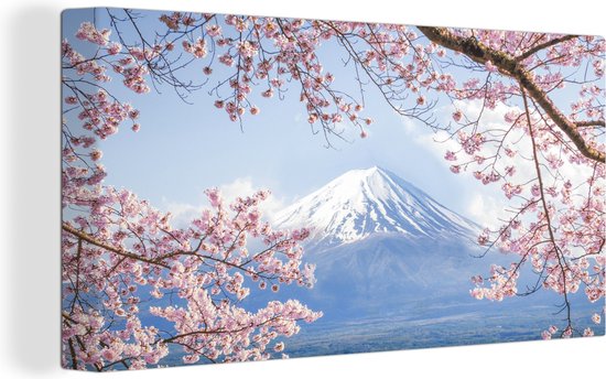 Canvas Schilderij Sakura takken bij Fuji berg in Japan - 40x20 cm - Wanddecoratie