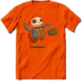 Casual skelet T-Shirt Grappig | Dieren halloween Kleding Kado Heren / Dames | Animal Skateboard Cadeau shirt - Oranje - M