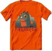 Monster van Purrkenstein T-Shirt Grappig | Dieren katten halloween Kleding Kado Heren / Dames | Animal Skateboard Cadeau shirt - Oranje - XXL