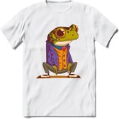 Casual kikker T-Shirt Grappig | Dieren reptiel Kleding Kado Heren / Dames | Animal Skateboard Cadeau shirt - Wit - 3XL