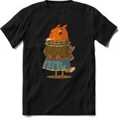 Casual vos T-Shirt Grappig | Dieren honden Kleding Kado Heren / Dames | Animal Skateboard Cadeau shirt - Zwart - 3XL