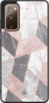 Casimoda® hoesje - Geschikt voor Samsung Galaxy S20 FE - Stone grid marmer / Abstract marble - Luxe Hard Case Zwart - Backcover telefoonhoesje - Roze