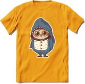 Casual haai uil T-Shirt Grappig | Dieren vissen uilen Kleding Kado Heren / Dames | Animal Skateboard Cadeau shirt - Geel - M