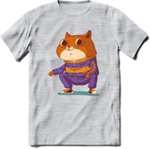 Casual kat T-Shirt Grappig | Dieren katten Kleding Kado Heren / Dames | Animal Skateboard Cadeau shirt - Licht Grijs - Gemaleerd - S