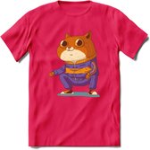 Casual kat T-Shirt Grappig | Dieren katten Kleding Kado Heren / Dames | Animal Skateboard Cadeau shirt - Roze - M