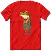 Casual kikker T-Shirt Grappig | Dieren reptiel Kleding Kado Heren / Dames | Animal Skateboard Cadeau shirt - Rood - XL