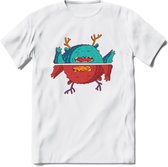 Casual monsters T-Shirt Grappig | Dieren Kleding Kado Heren / Dames | Animal Skateboard Cadeau shirt - Wit - S