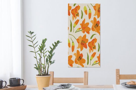 Canvas Schilderij Bloemen - Lelie - Patronen - 40x80 cm - Wanddecoratie