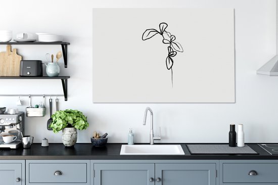 Tableau sur toile Fleurs - Plantes - Dessin au Line - 120x80 cm - Décoration murale