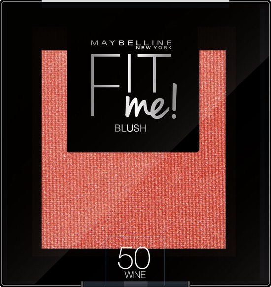 Verpakking van 'Fit Me Blush' kleur 50 Wine, een rood-bruine blusher.