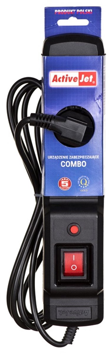 ActiveJet combo 3GN 1,5 M zwarte voedingstrook met snoer.