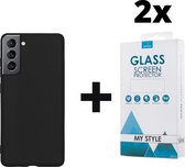 Siliconen Backcover Hoesje Samsung Galaxy S21 Zwart - 2x Gratis Screen Protector - Telefoonhoesje - Smartphonehoesje