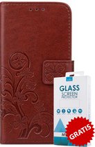 Bookcase Vlinders Hoesje Met Pasjeshouder Huawei P Smart Bruin - Gratis Screen Protector - Telefoonhoesje - Smartphonehoesje