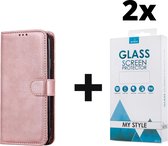 Kunstleer Bookcase Hoesje Met Pasjeshouder Samsung Galaxy A51 Roze - 2x Gratis Screen Protector - Telefoonhoesje - Smartphonehoesje