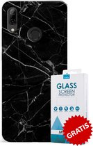 Backcover Marmerlook Hoesje Huawei P Smart (2019) Zwart - Gratis Screen Protector - Telefoonhoesje - Smartphonehoesje