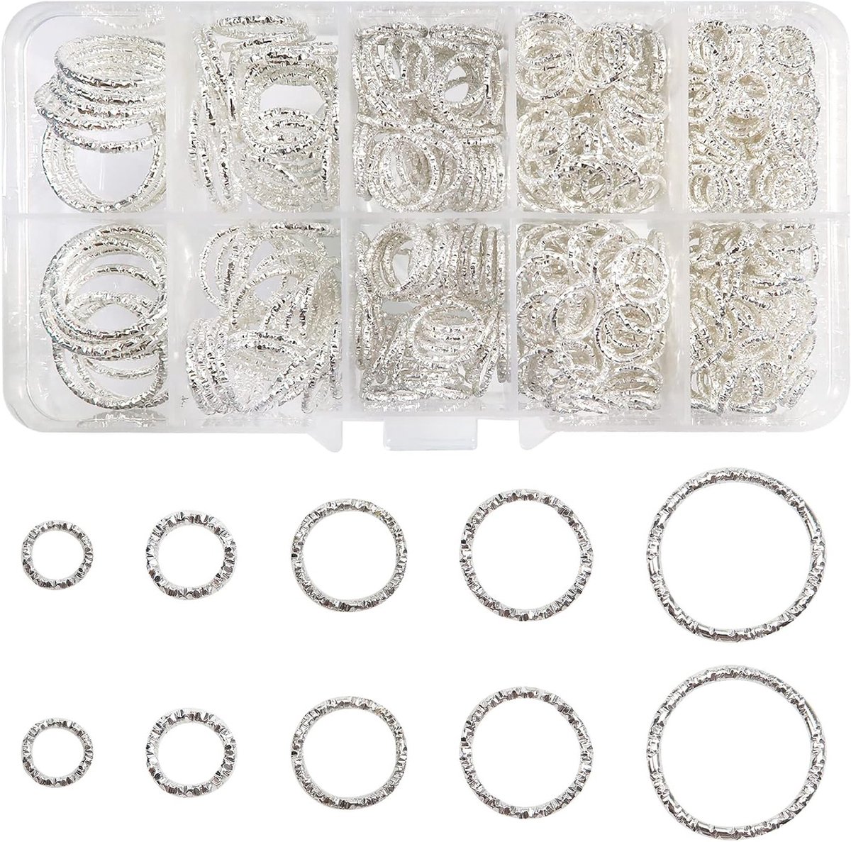 600 Stuks Gedraaide Open Jump Rings in Zilver van 8 tot 20mm - Metaalringen voor Sieraden, Armbanden, Kettingen en DIY Handicrafts