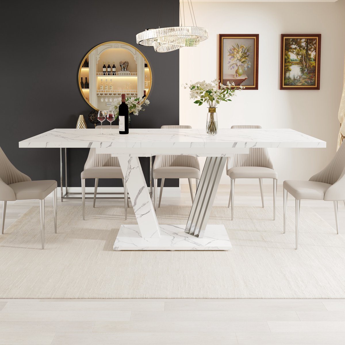 MODENUIT Eettafel - Uitschuifbaar Met Marmereffect - Voor Keuken En Woonkamer - MDF En Met