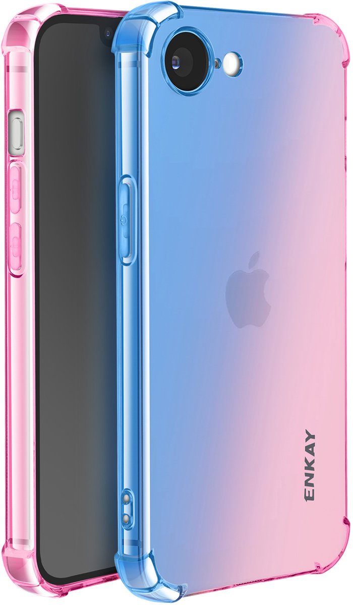 ENKAY, Transparante Bescherming Geschikt voor Apple iPhone 17e Bumperhoesje van Siliconen Gradiënt, Blauw / Roze