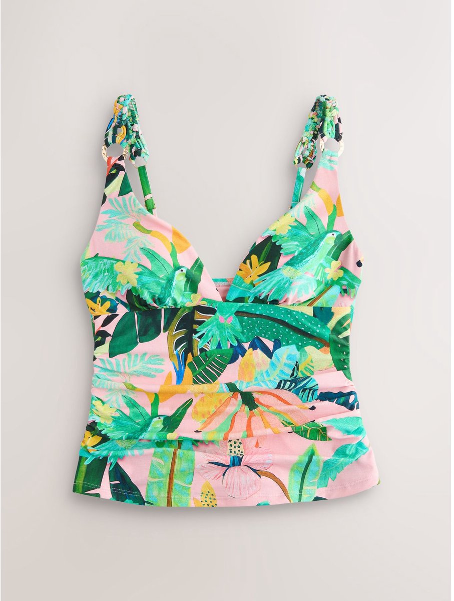Next Dames - Buikcorrigerende diepuitgesneden tankinitop met macramé bandjes - Tall - Roze Coral Pink Tropical