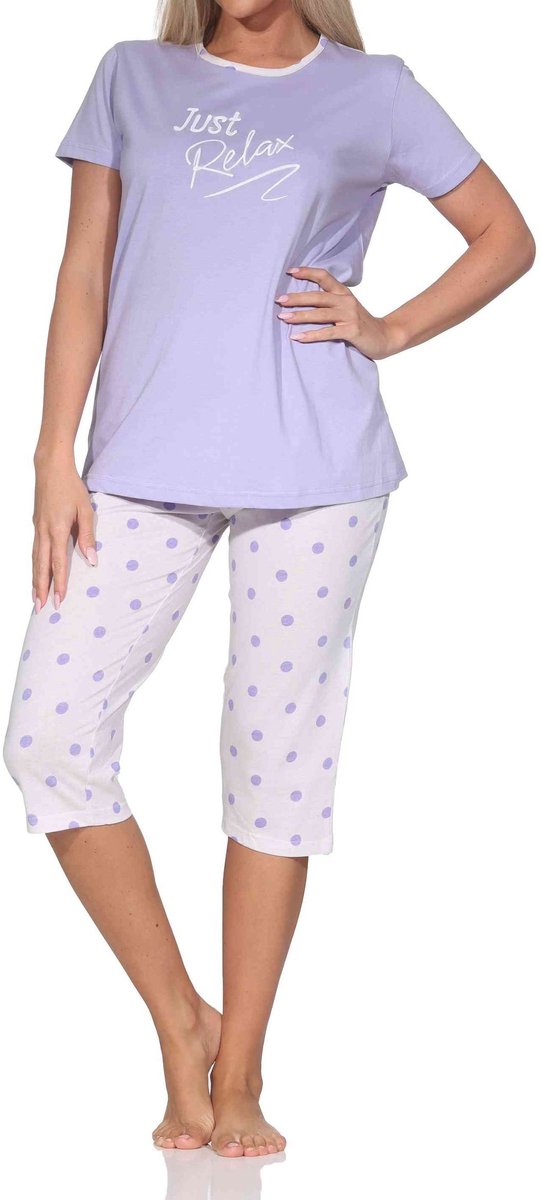 Normann dames Capri pyjama korte mouw in polkadots look lila