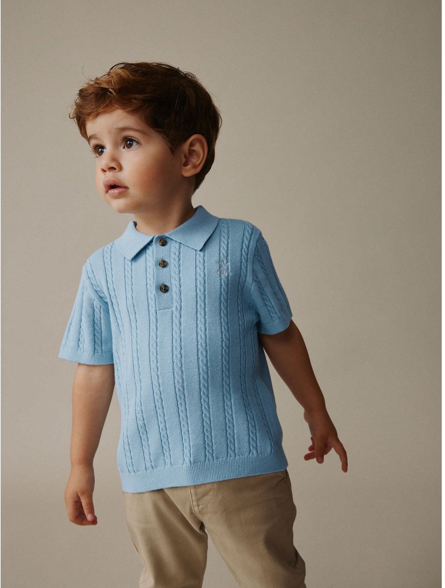 Next - Jongens - Kabelgebreid poloshirt - Blauw