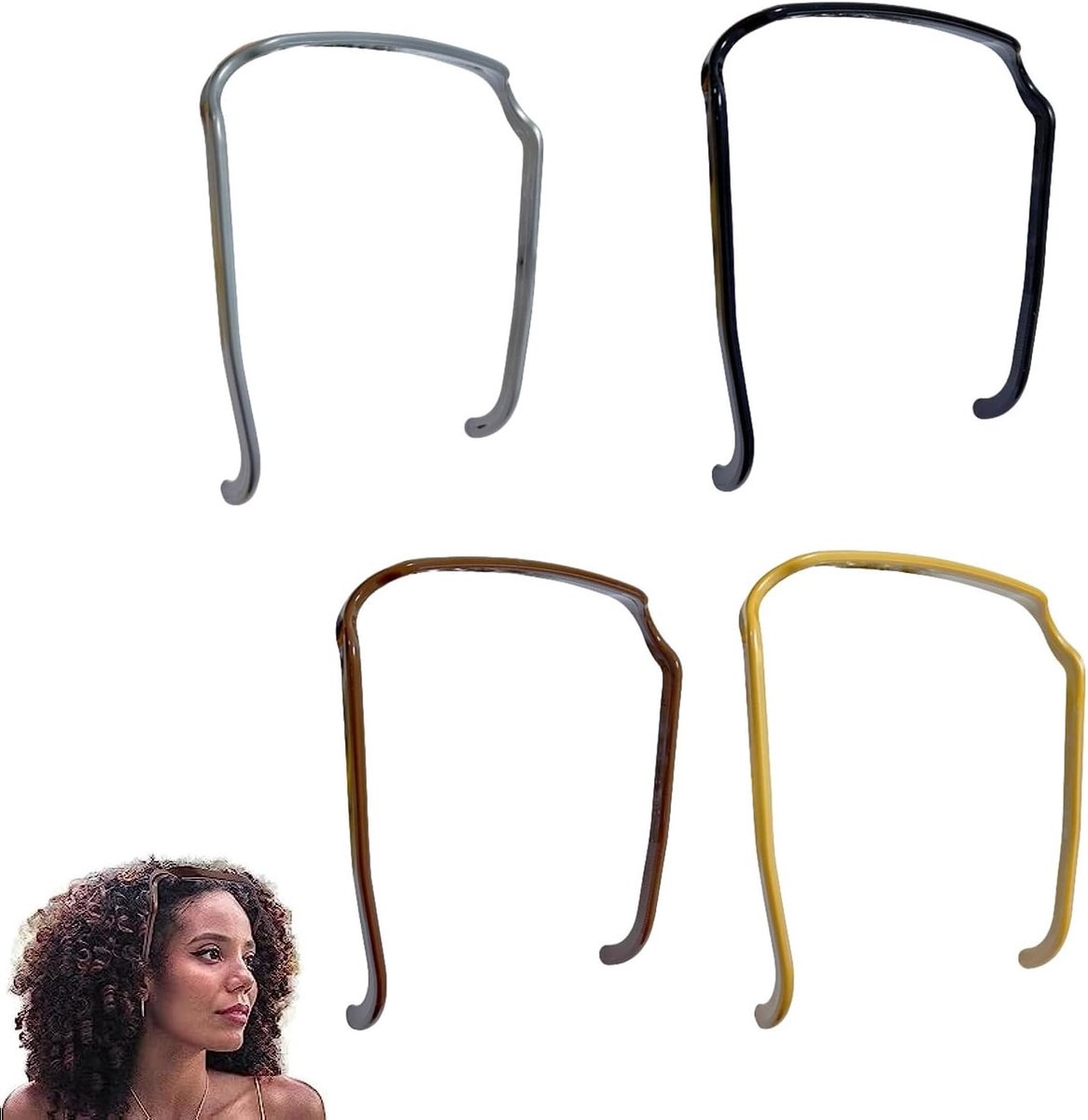 Set van 4 Bruine Vierkante Haarbanden, Plastic Hoofdband voor Krullend Haar, Mode Accessoire voor Vrouwen en Meisjes, Perfect voor Hairstyling en Dagelijks Gebruik