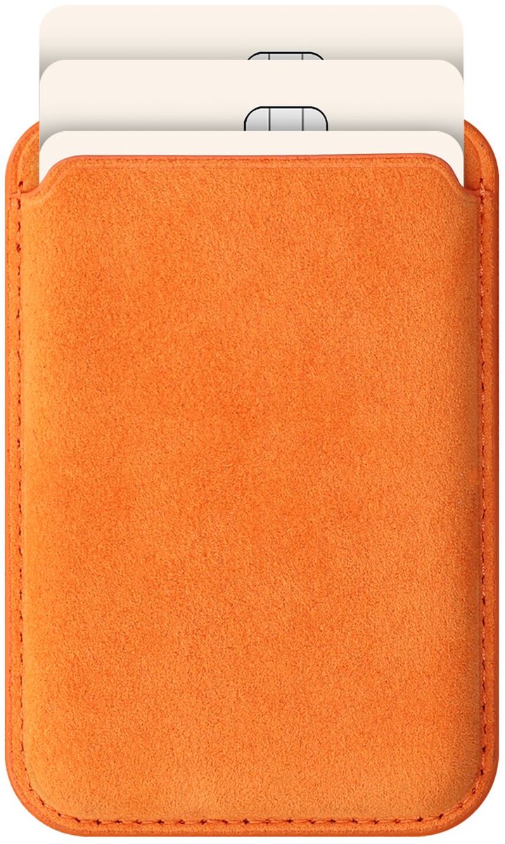 Rosso Avanti Magnetische Kaarthouder | Compatibel met MagSafe en Qi2 | Italiaans Alcantara | Luxe Wallet Pasjeshouder | Oranje