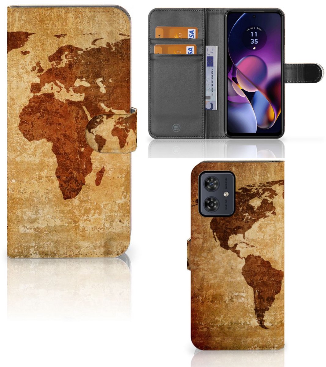 Motorola Moto G54 Flip Cover Wereldkaart
