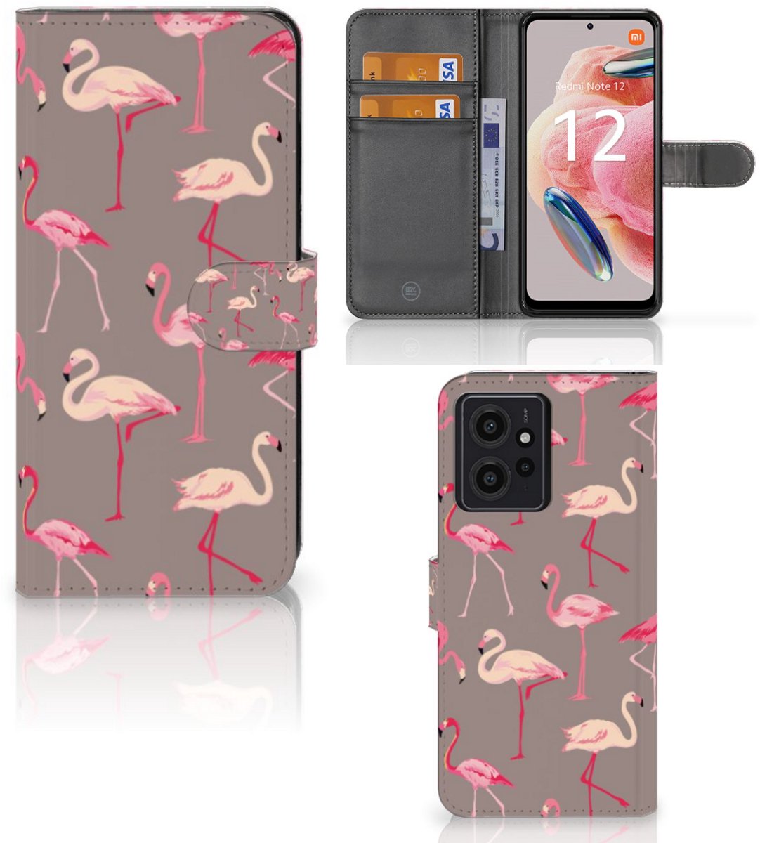 Xiaomi Redmi Note 12 4G Telefoonhoesje met Pasjes Flamingo