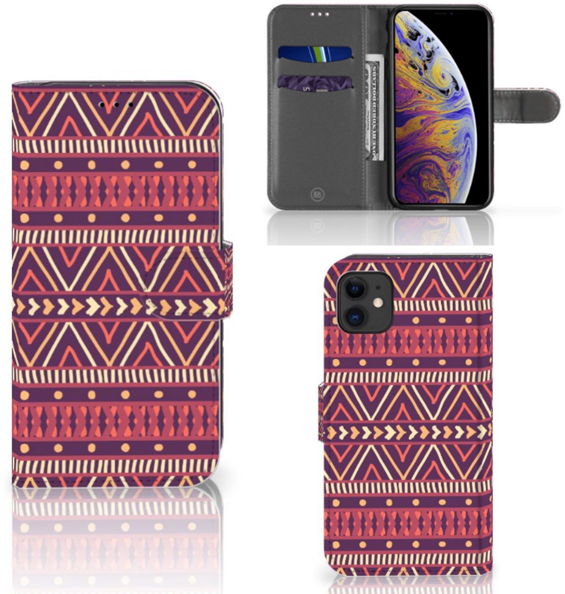 Book Case voor Apple iPhone 11 Telefoon Hoesje Aztec Paars