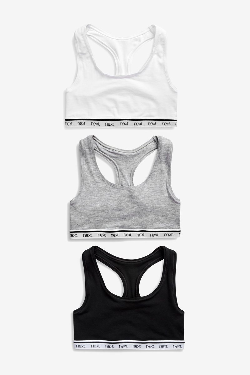 Next Dames - Set van 3 korte Ultimate Comfort tops met veel katoen - Zwart Black/Grey Marl/White