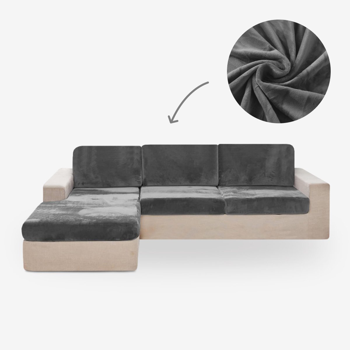 BankhoesDiscounter Velvet Zitkussen Hoes – Bankhoes – M3 (182-243cm) - Bankbeschermer - Zetelhoes & Zetelbeschermer - Bankhoezen - Sofa Cover - Grijs