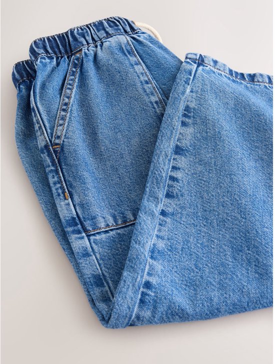 Gevouwen jeans met elastische tailleband, trekkoord en steekzakken, in denim.