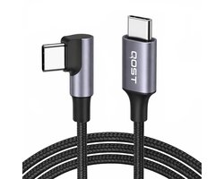Qost - USB-C naar USB-C Kabel - 90 Graden - 5A100W - Snellader - SpaceGrey - 20Gbps - 0.5 Meter - 20Gbps - L shape