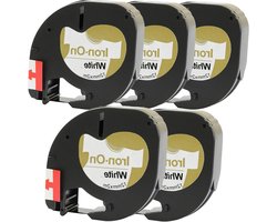 Prestige Cartridge Pack of 5 Compatible 18769 S0718850 S0721660 Black on White 12mm x 2m Iron on Tapes for LetraTag LT100H LT100T LT110T QX50 XR XM 2000 Plus Label Makers