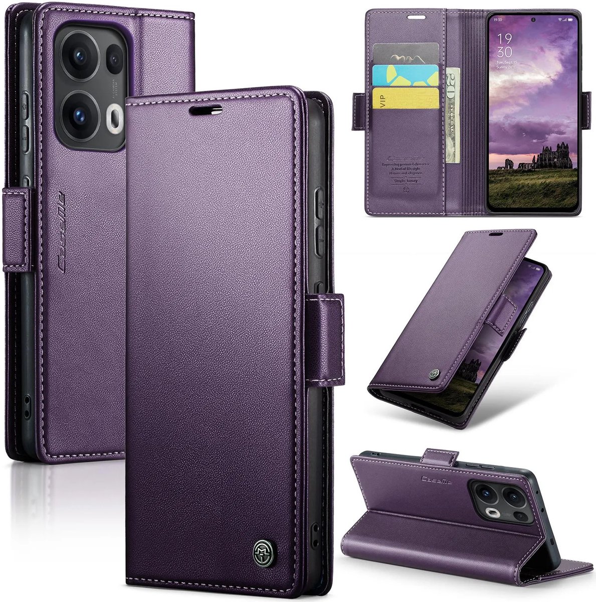Hoesje geschikt voor Oppo Reno13 Pro - CASEME Litchi Texture Book Wallet Case - Paars