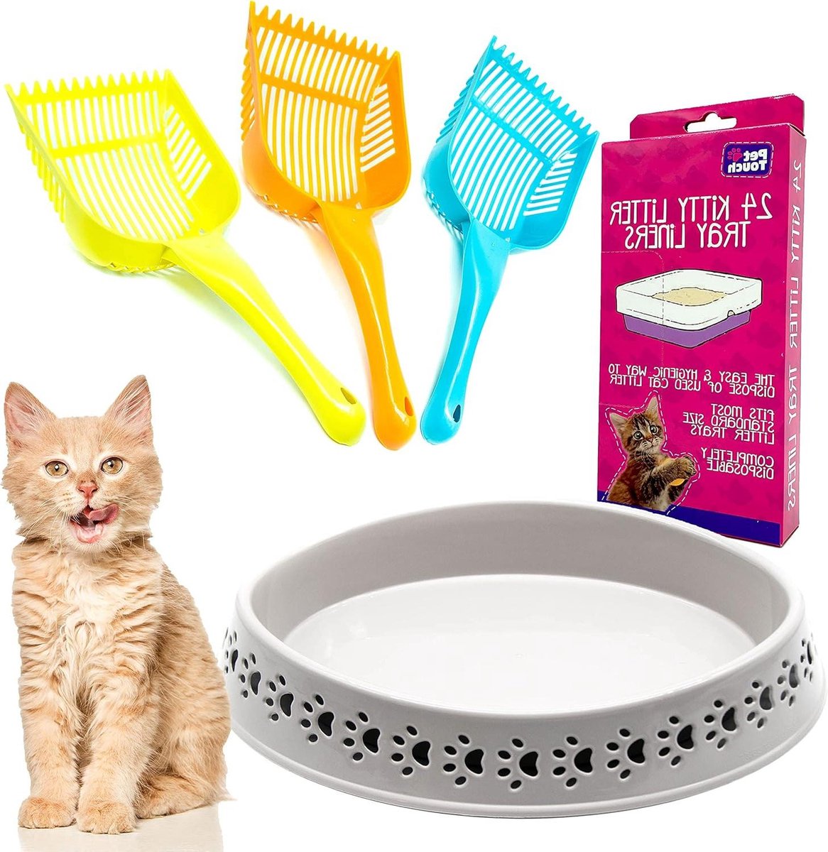 Kattenbak Set – Kattenbak Vulling – Kattenbak Schoonmaken – Compleet Met Schep – Groot Formaat – Grijs